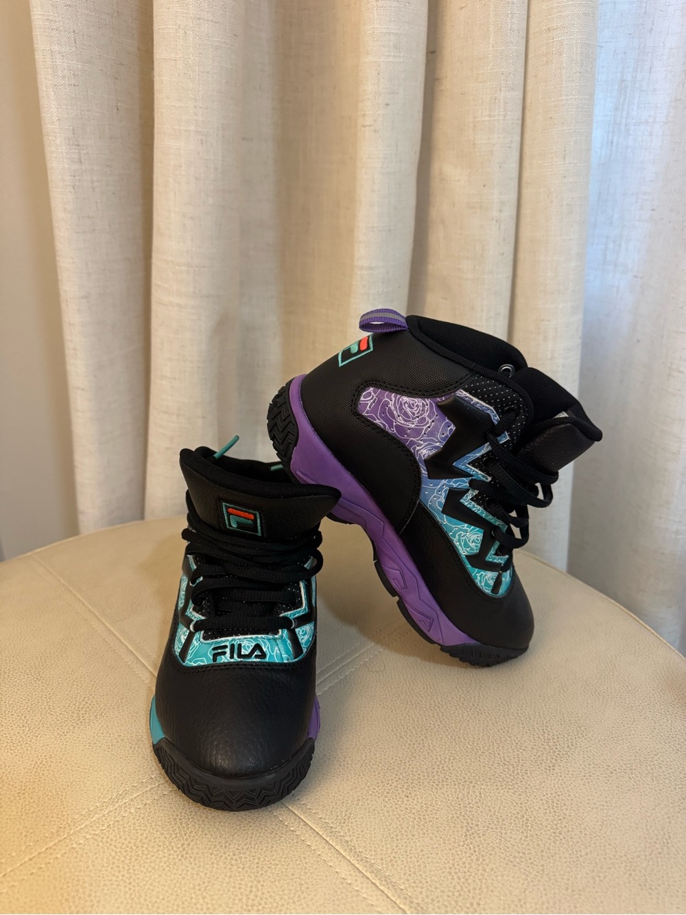 Fila Kids Black Sneakers with Teal and Purple Accents